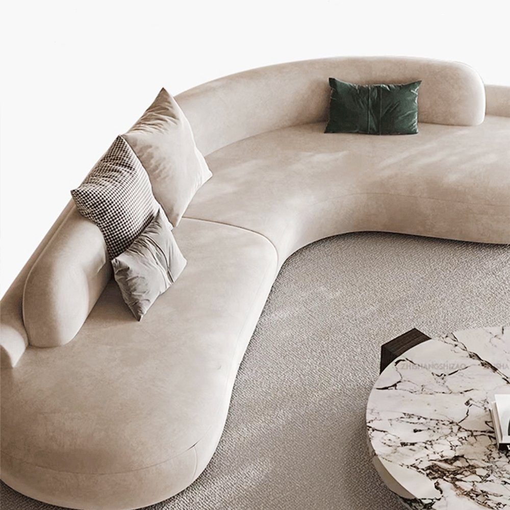 Lennon Scratch Resistant Velvet Curve Sofa (Beige)