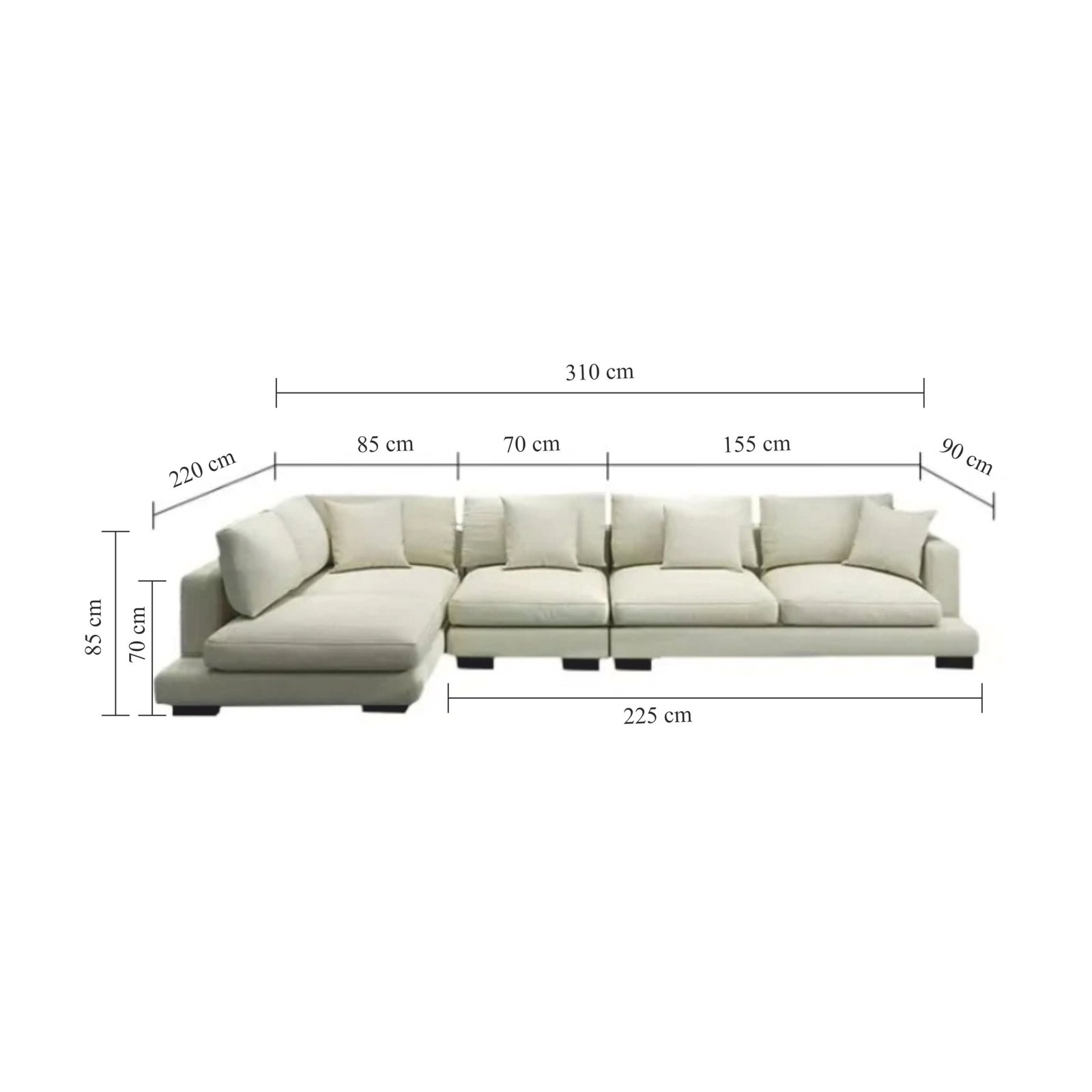 Spencer 4 Seater L-Shape Polyester Sofa – White