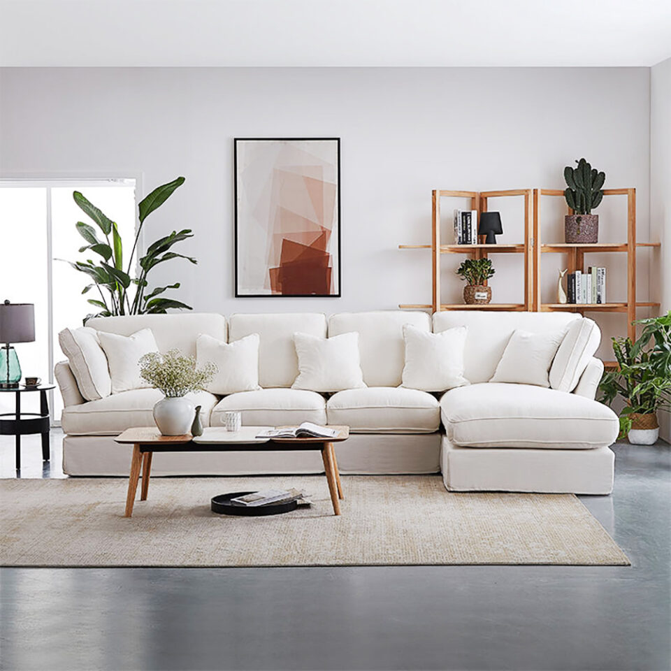 Eclipse 4 Seater L-Shape Polyester Sofa – White…