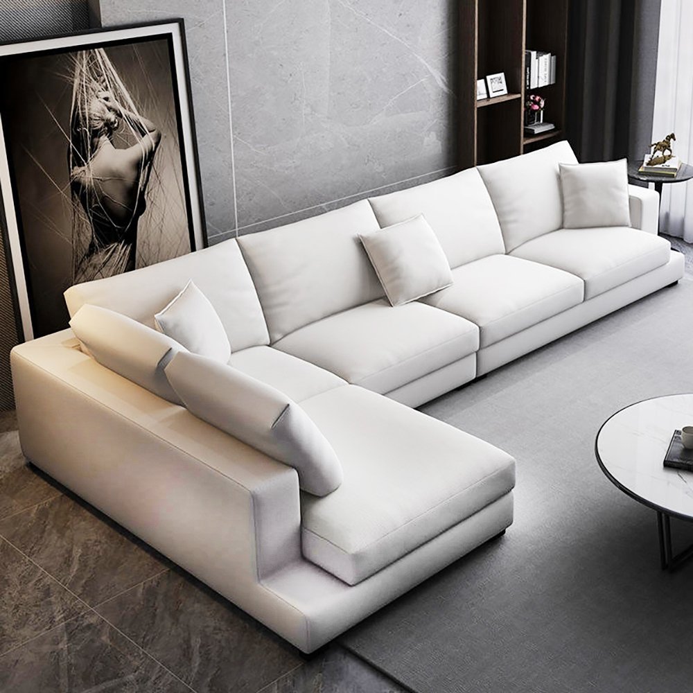 Spencer 4 Seater L-Shape Polyester Sofa – White