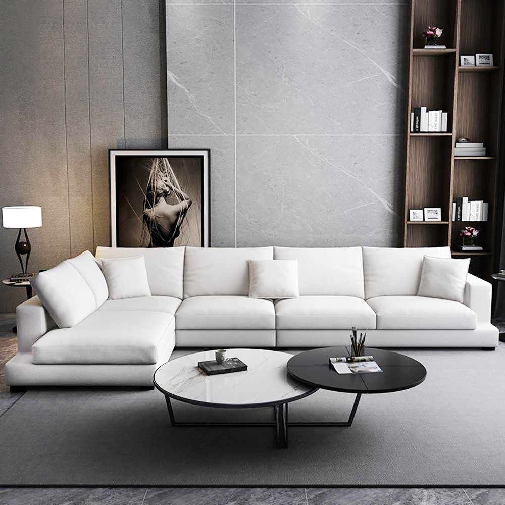 Spencer 4 Seater L-Shape Polyester Sofa – White