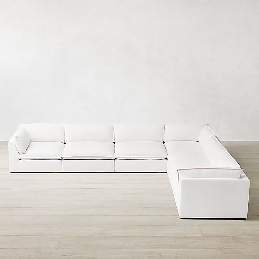 Baker Luxury 6 Seater L-Shape Couch Velvet Sofa – White