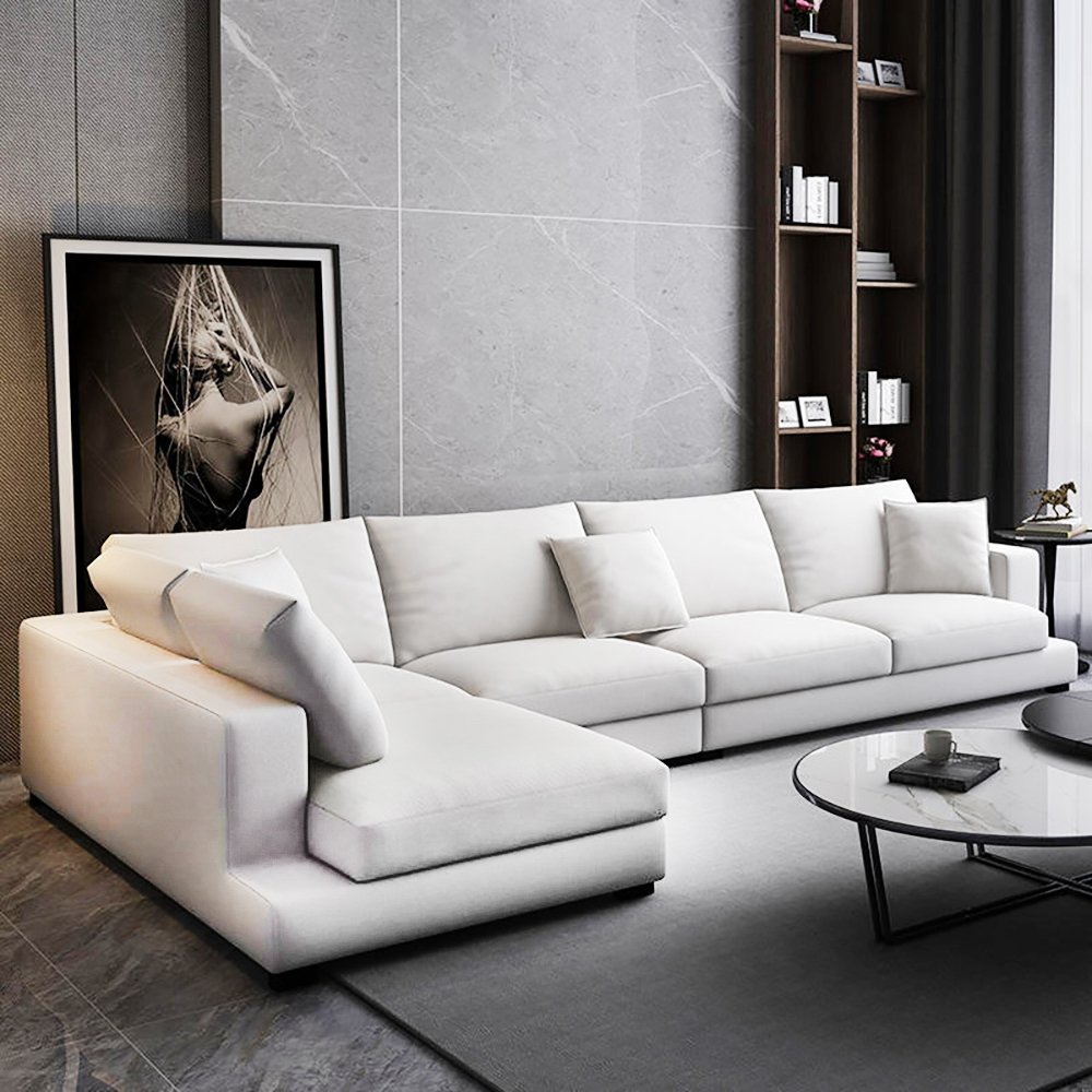 Spencer 4 Seater L-Shape Polyester Sofa – White