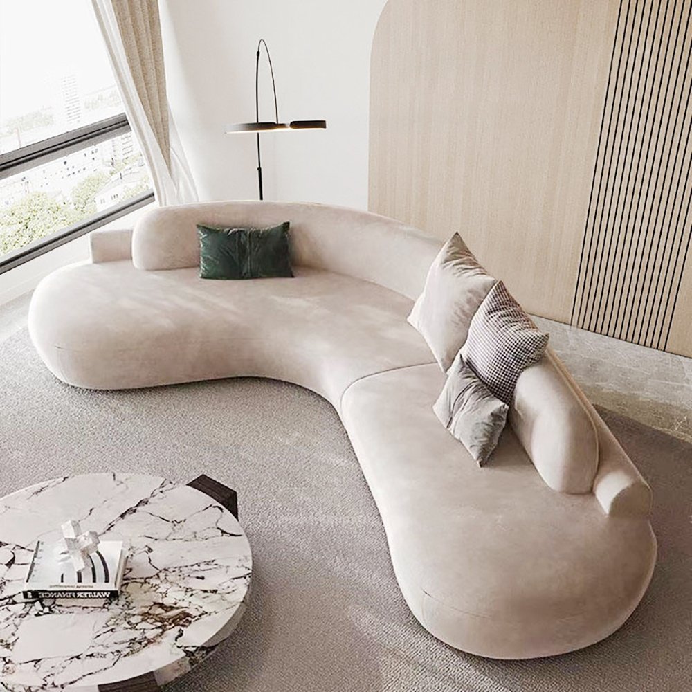 Lennon Scratch Resistant Velvet Curve Sofa (Beige)