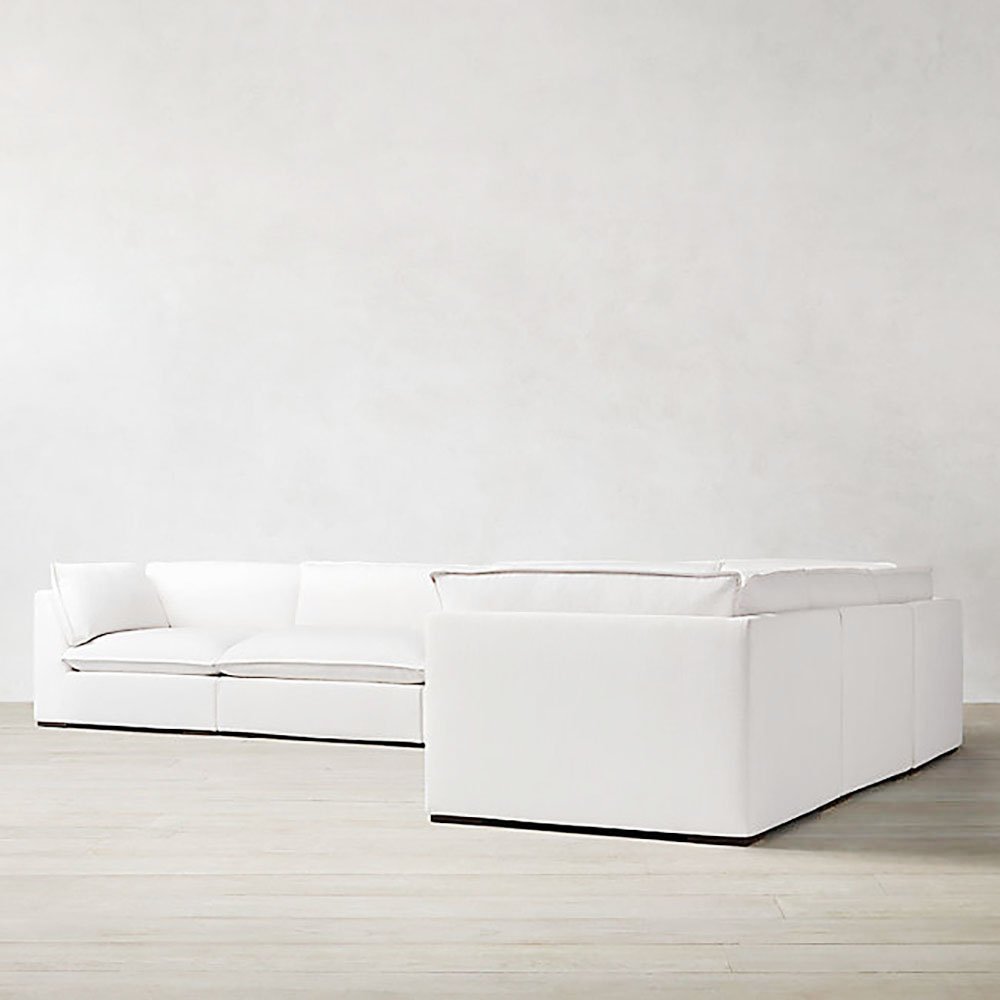 Baker Luxury 6 Seater L-Shape Couch Velvet Sofa – White