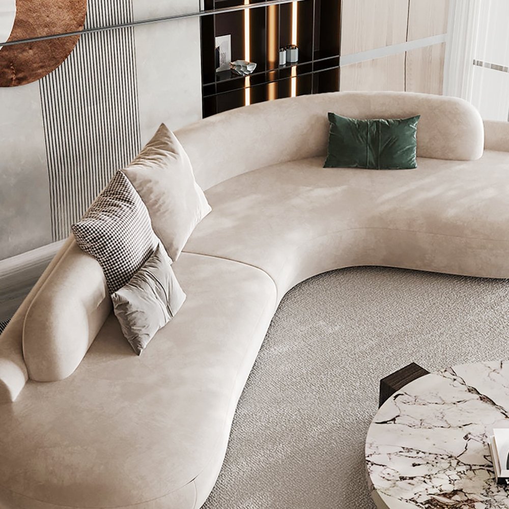 Lennon Scratch Resistant Velvet Curve Sofa (Beige)