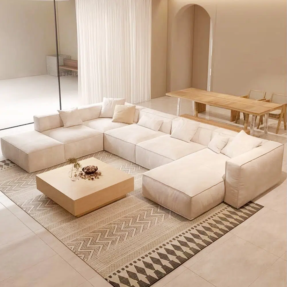 Amelia 6 Seater Velvet Sectional Sofa (Beige)