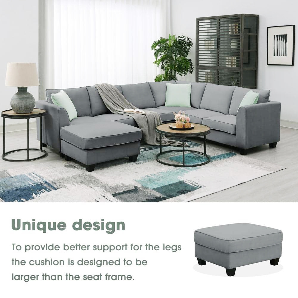 Adeline 6 Seater U-Shape Velvet Sofa – Grey