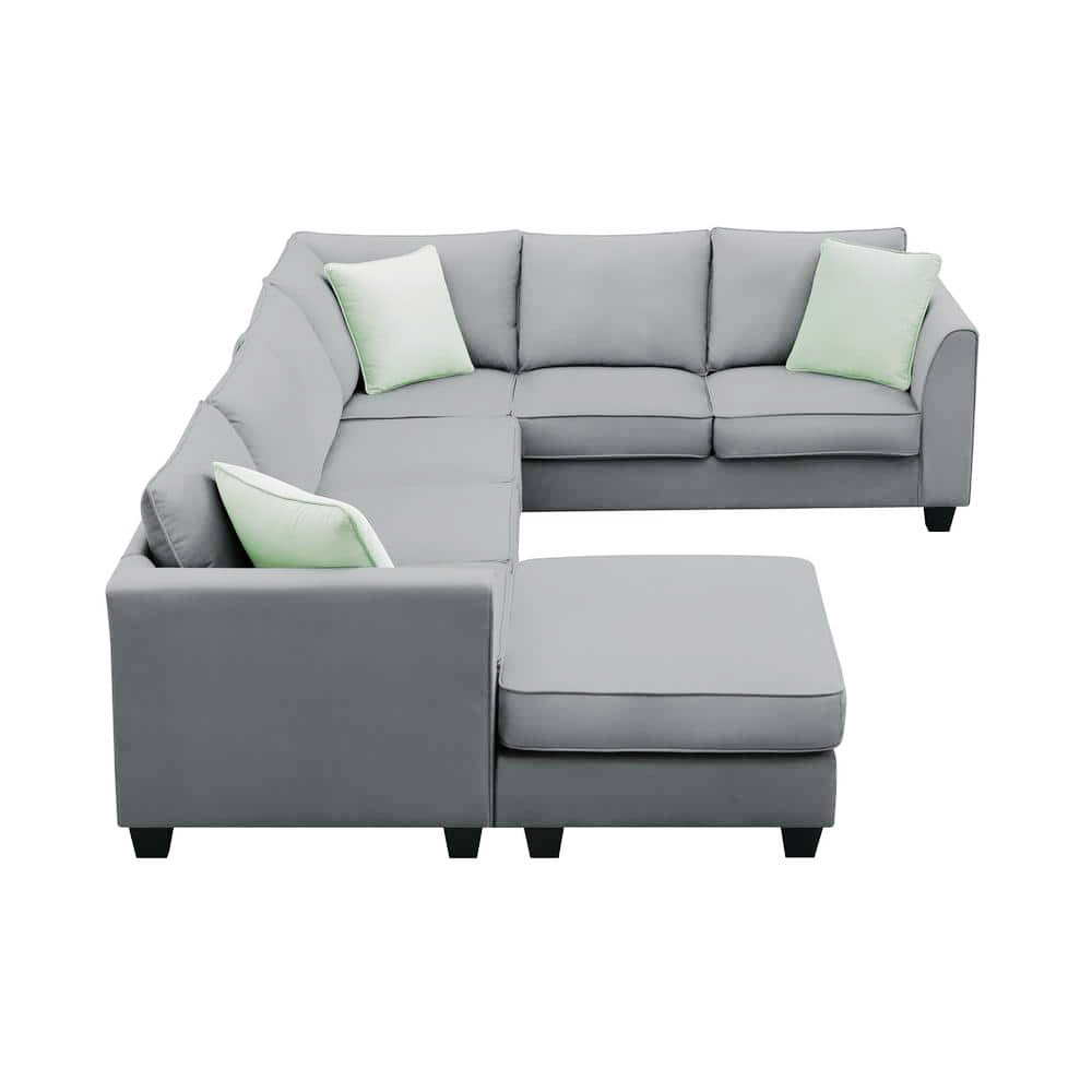 Adeline 6 Seater U-Shape Velvet Sofa – Grey