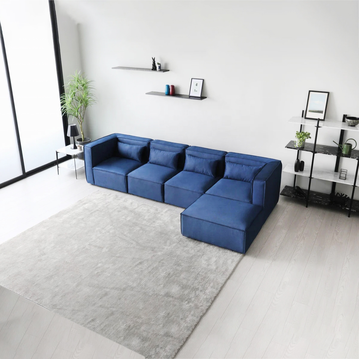 Gian 4 Seater L Shaped Velvet Sofa – Blue