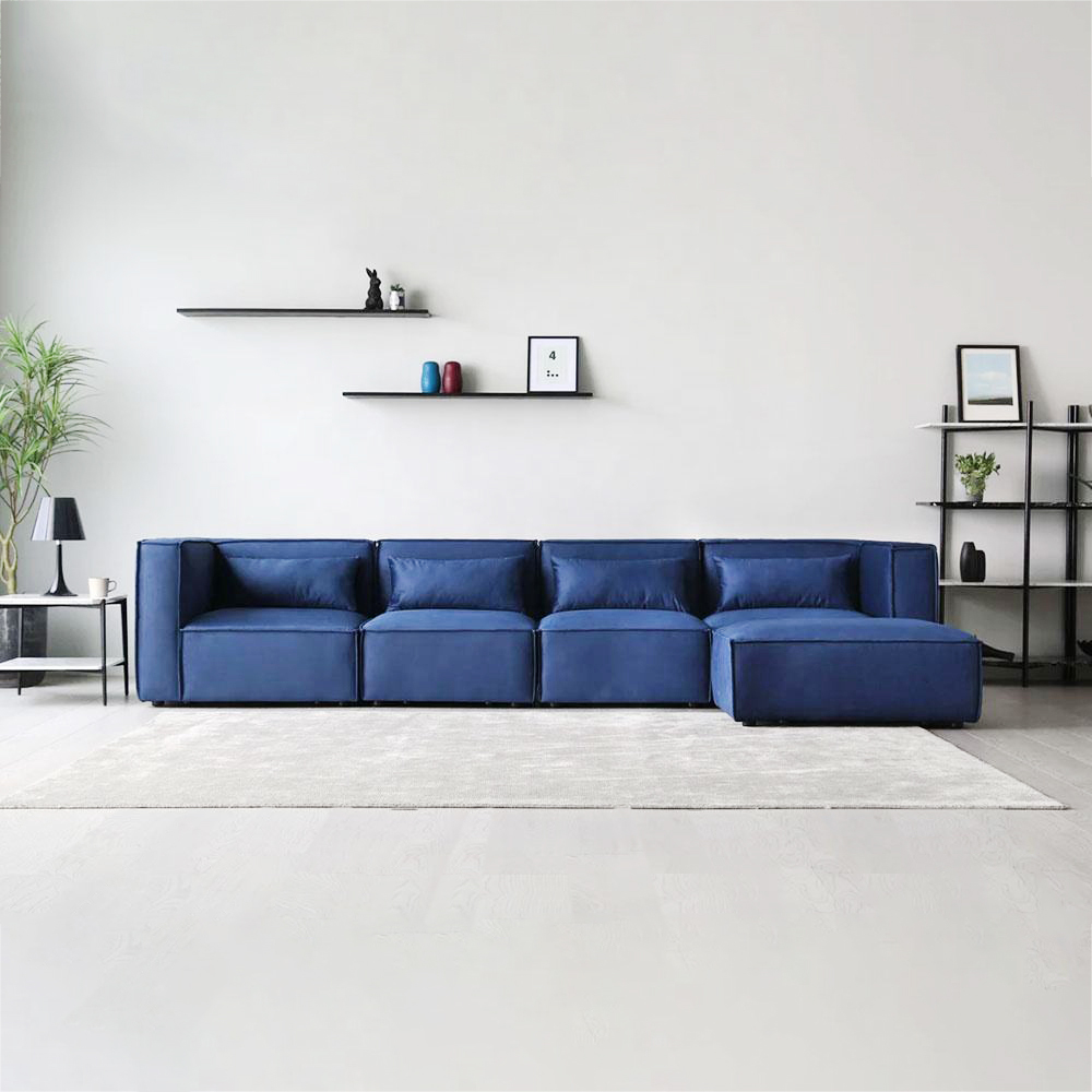 Gian 4 Seater L Shaped Velvet Sofa – Blue