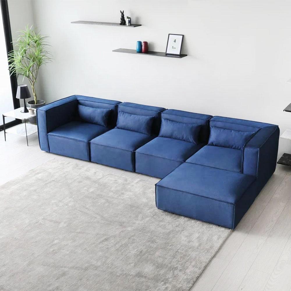 Gian 4 Seater L Shaped Velvet Sofa – Blue
