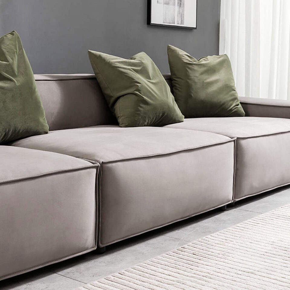 Serena 3 Seater L-Shape Velvet Sofa – Grey…