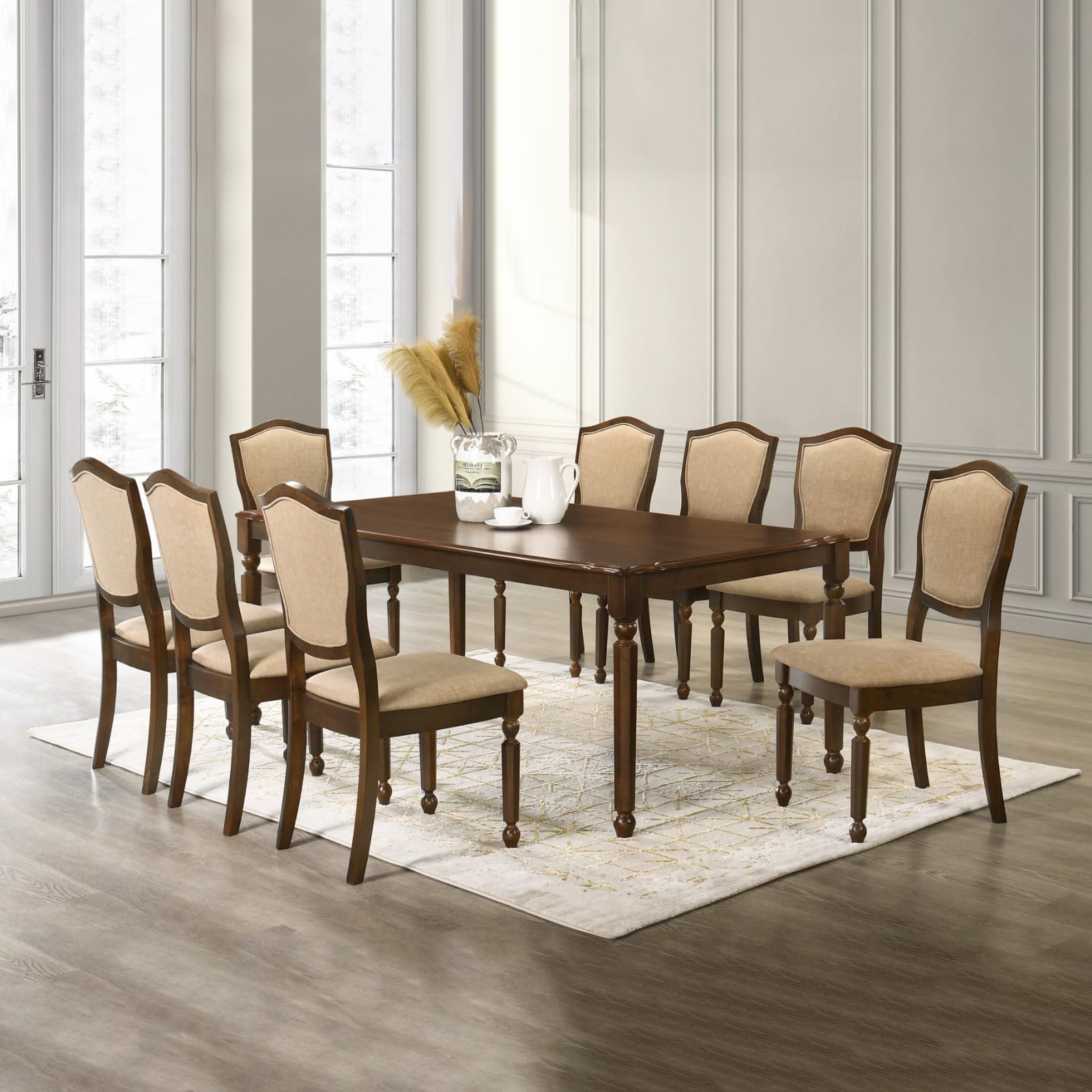 Tripoli 1+8 Table+Chairs Dining Table Set – Brown Cherry