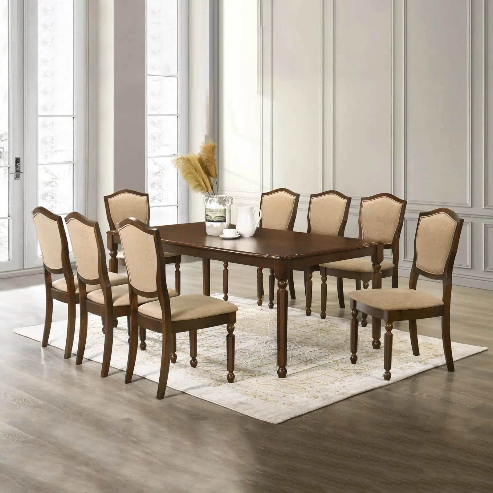 Tripoli 1+8 Table+Chairs Dining Table Set – Brown Cherry