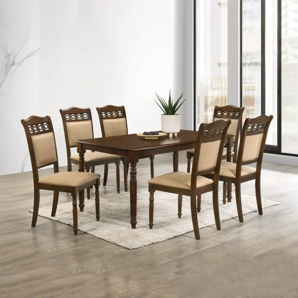 Latasha 1+6 Table+Chairs Dining Table Set – Brown Cherry…