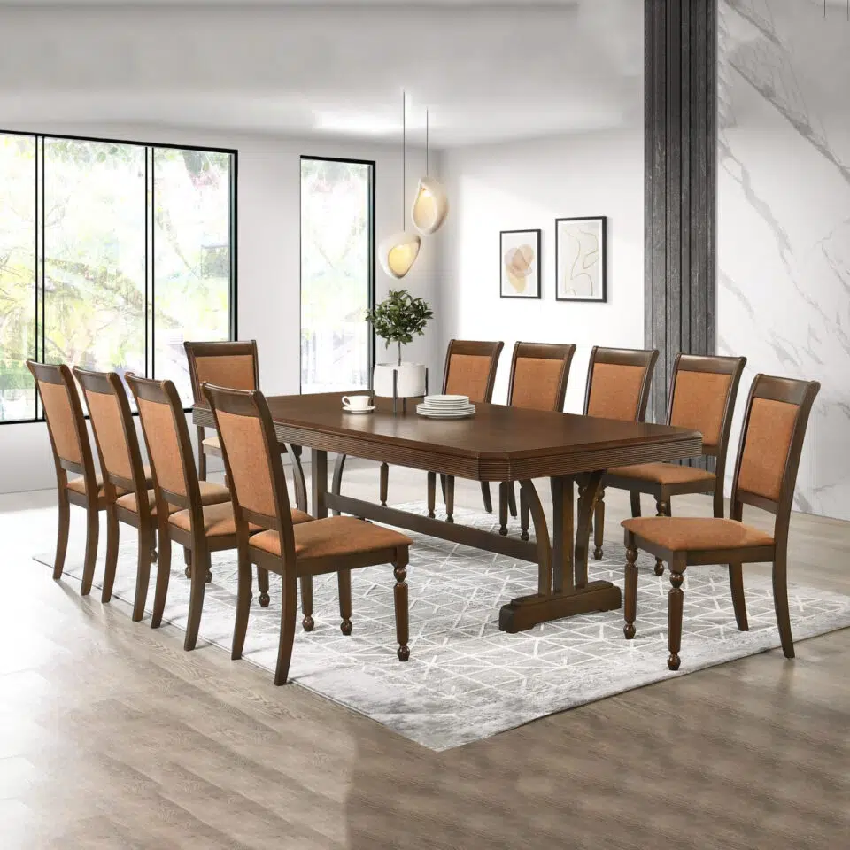 Princeton 1+10 Table+Chairs Dining Table Set – Brown Cherry…