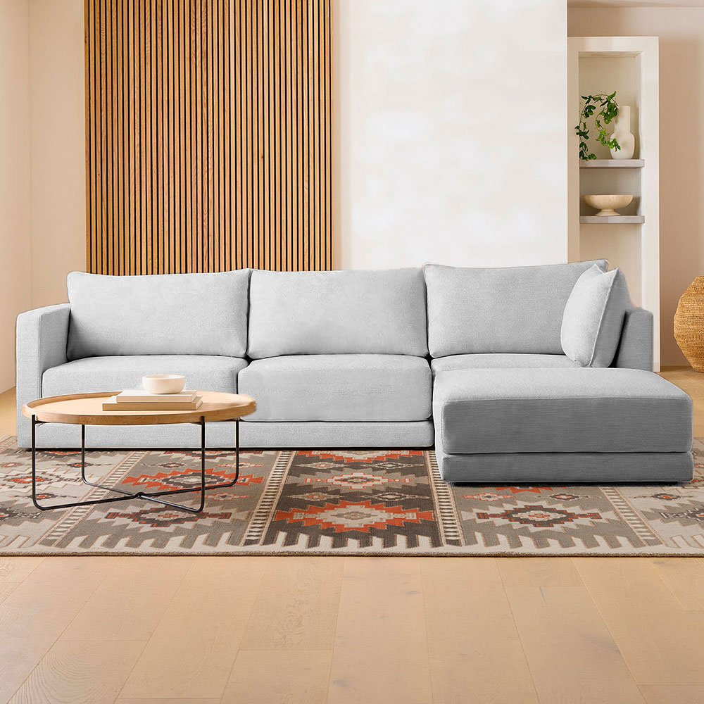 Tanavi 3 Seater L-Shape Linen Polyester Sofa