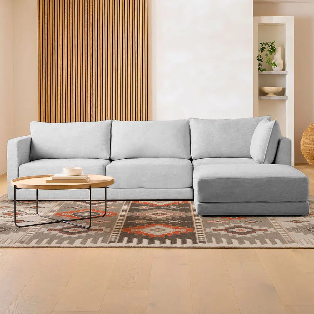 Tanavi 3 Seater L-Shape Linen Polyester Sofa