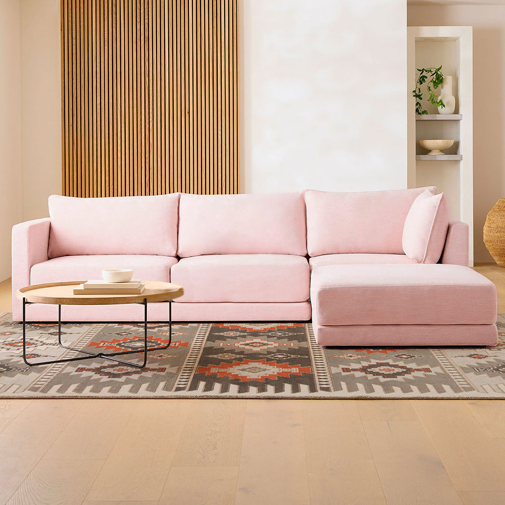 Tanavi 3 Seater L-Shape Linen Polyester Sofa