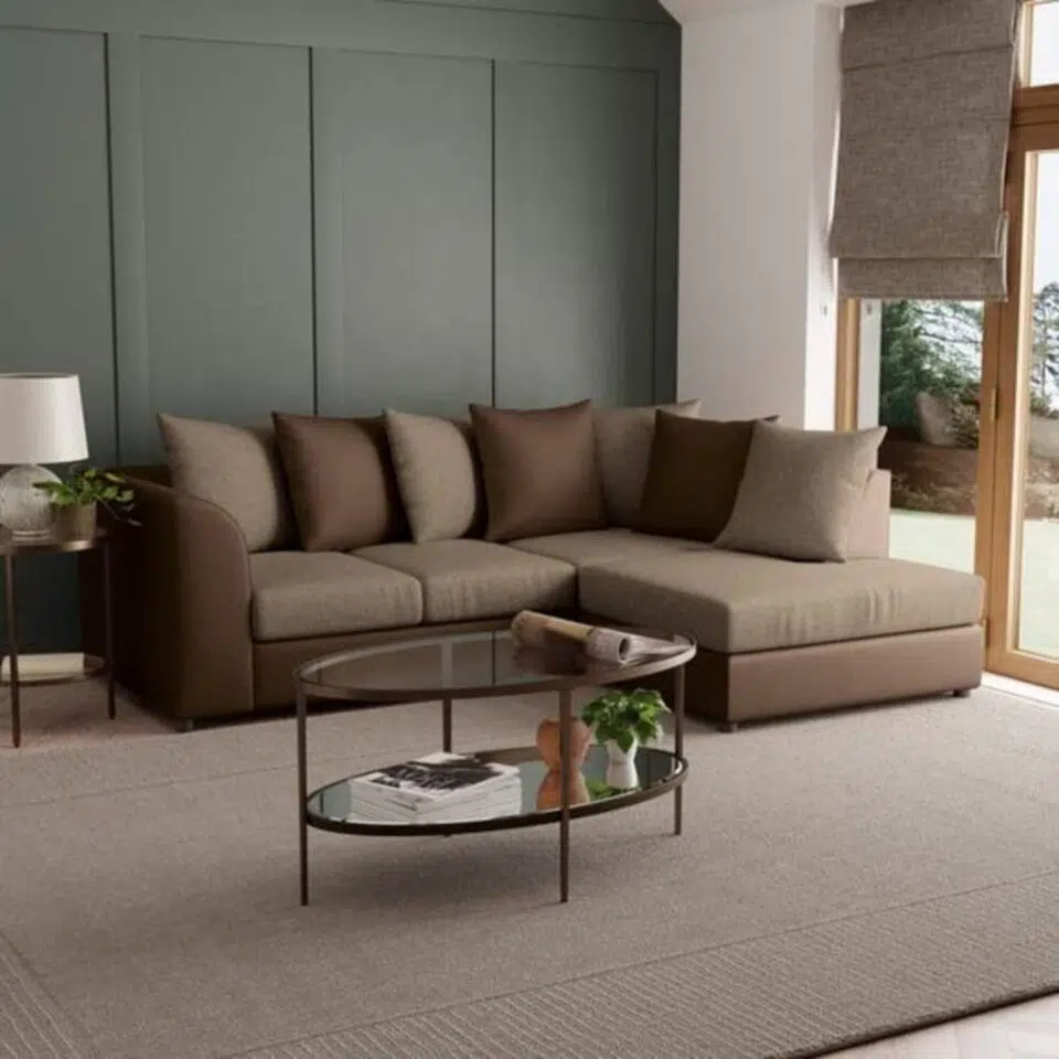 Winston 3 Seater L-Shape Velvet Sofa – Brown…