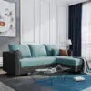 Joston 3 Seater L-Shape Polyester Sofa – Blue, Dark Grey
