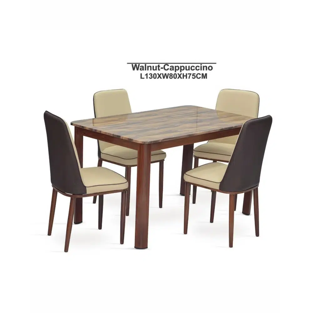 Eva 4 Seater Dining Table Set – Walnut And Cappuccin