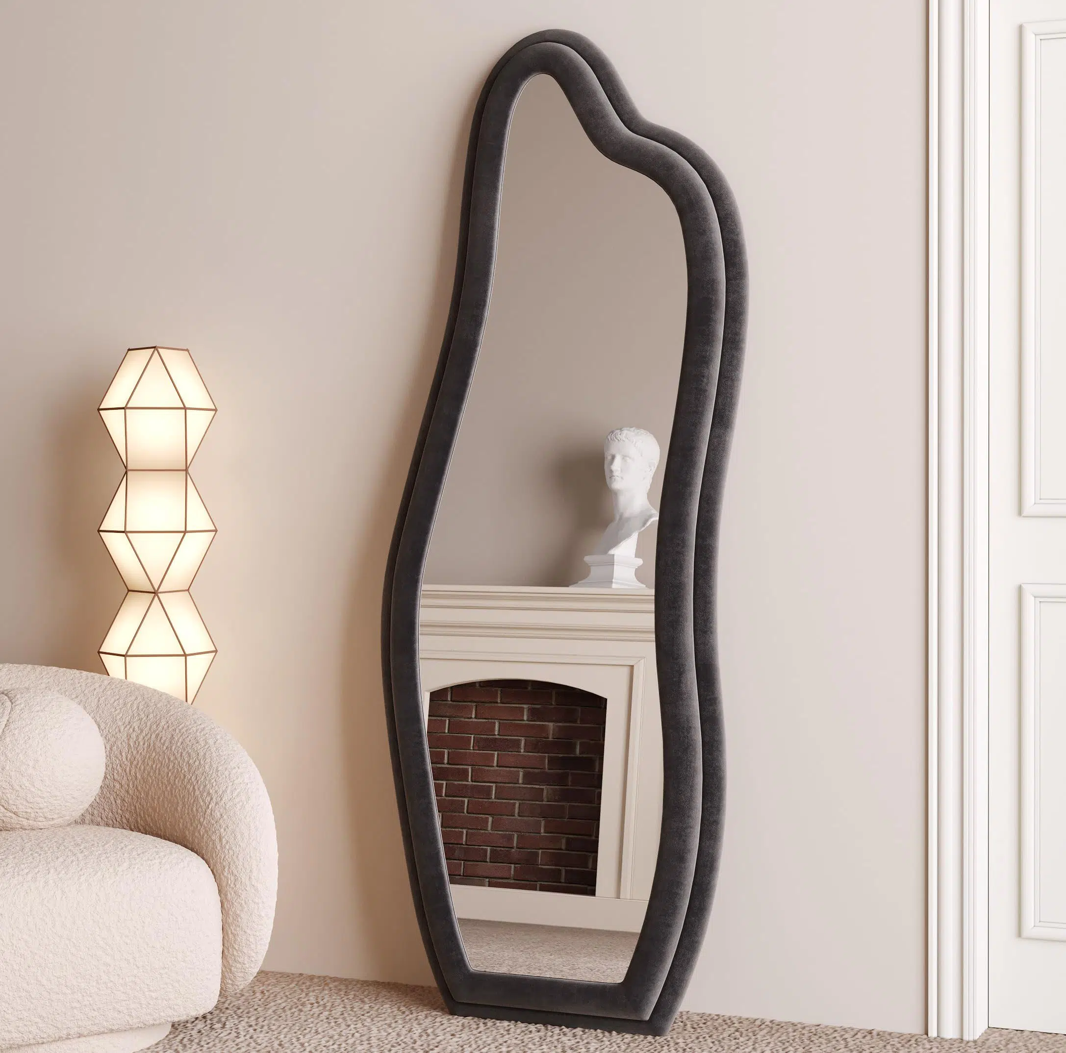 Abrey Wave Velvet Floor or Hanging Mirror