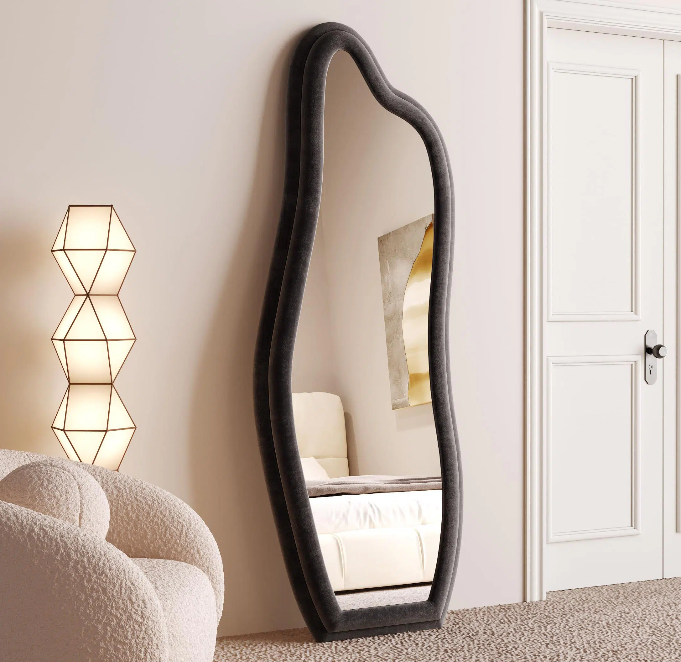 Abrey Wave Velvet Floor or Hanging Mirror
