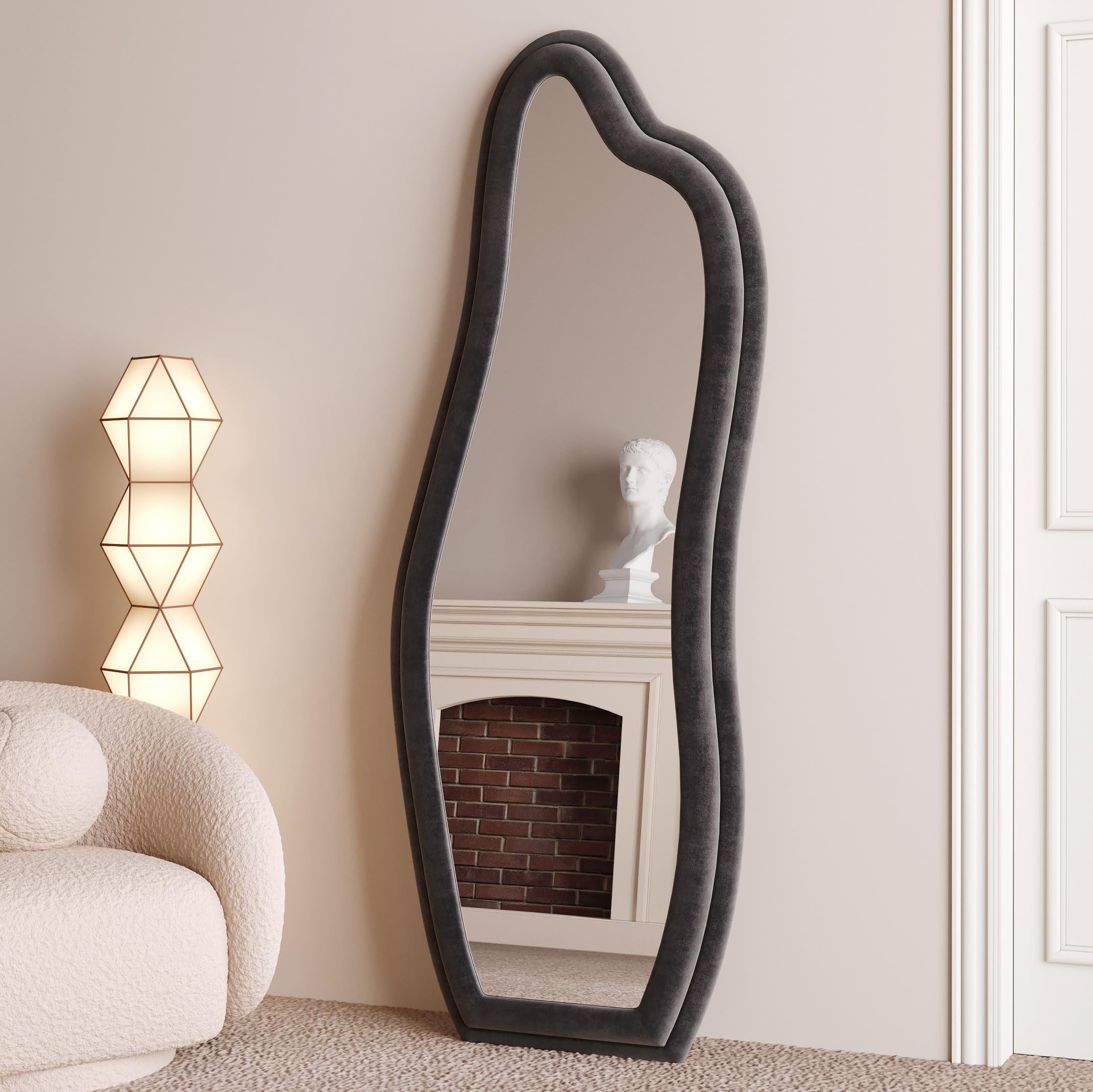 Abrey Wave Velvet Floor or Hanging Mirror