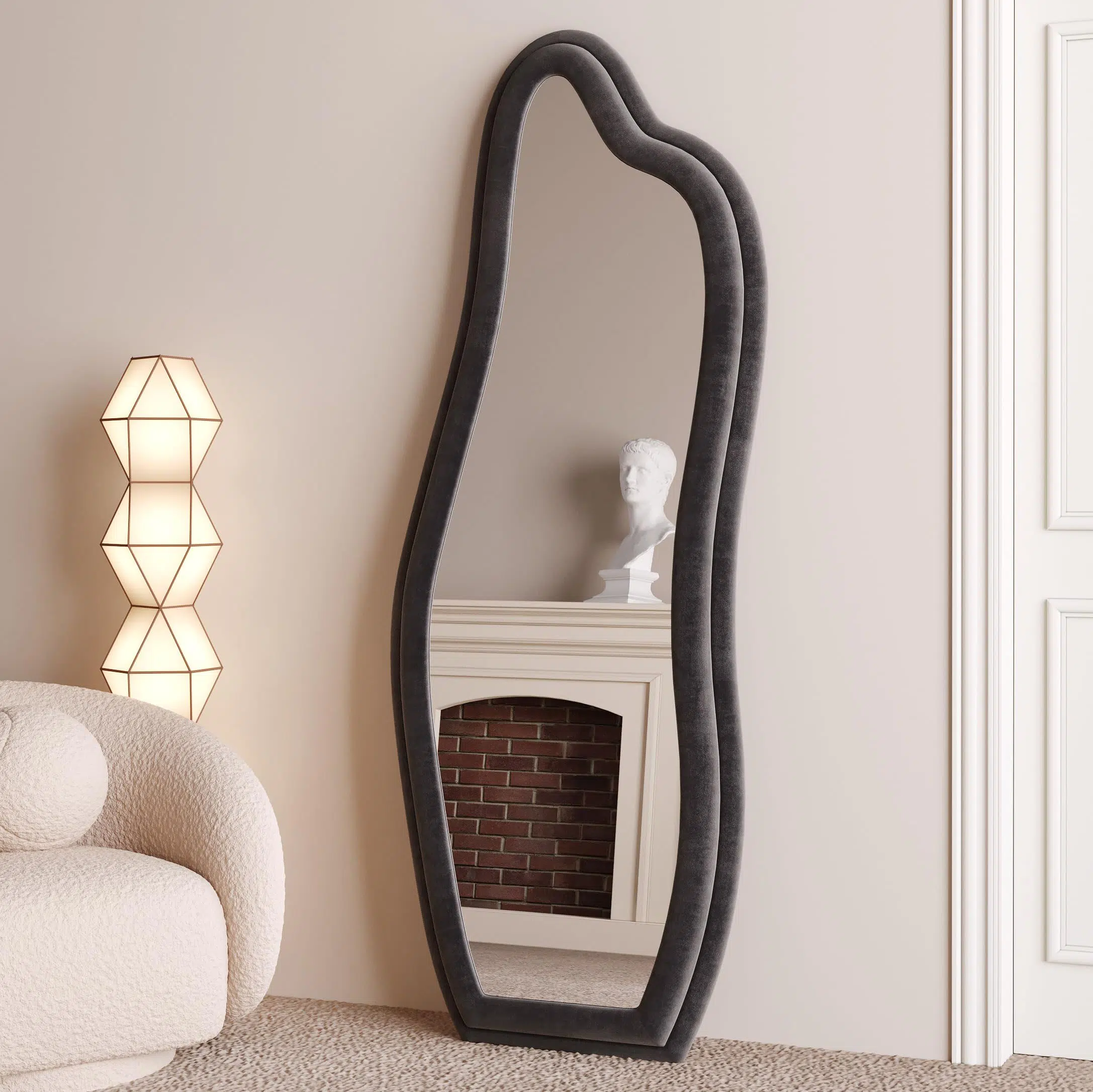 Abrey Wave Velvet Floor or Hanging Mirror