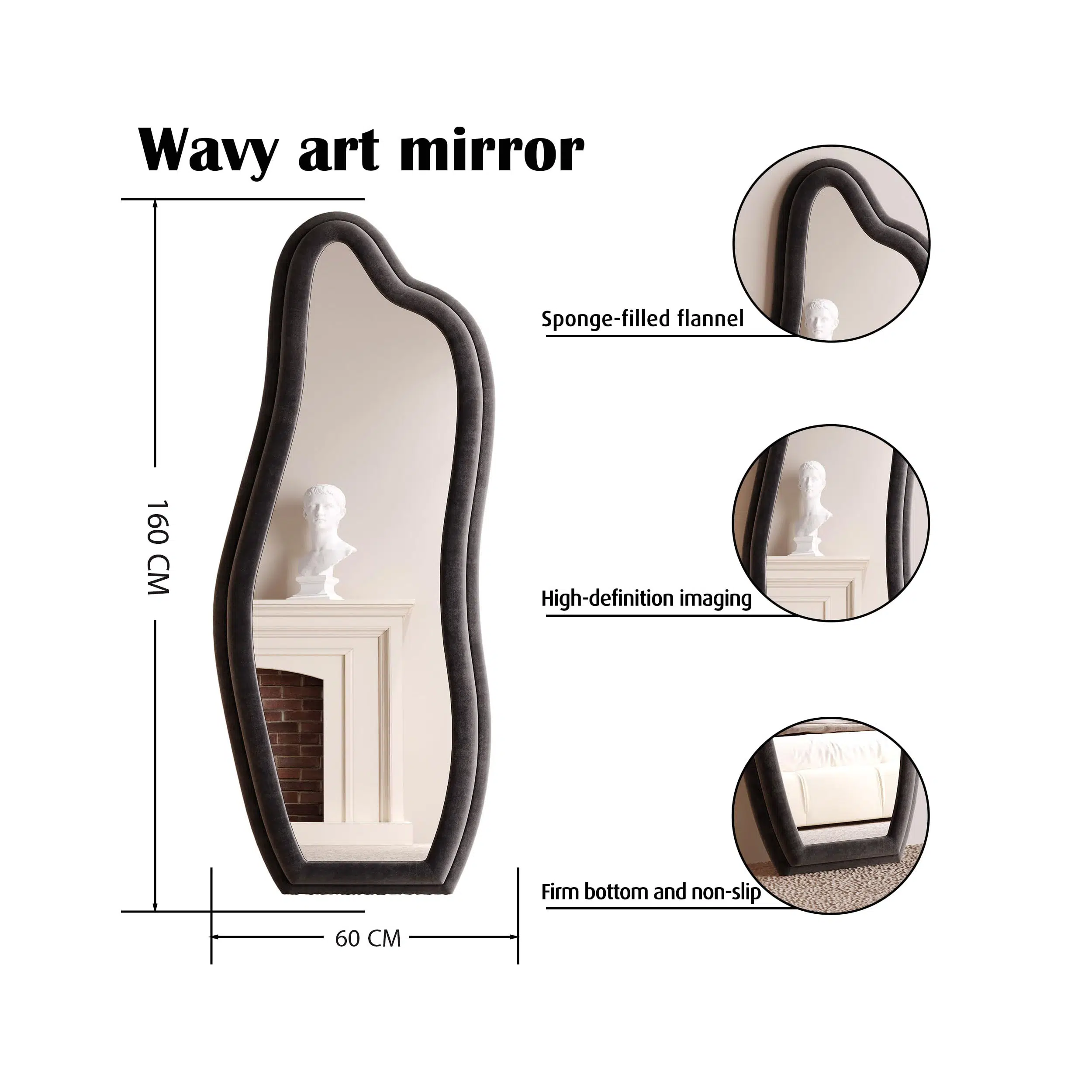Abrey Wave Velvet Floor or Hanging Mirror