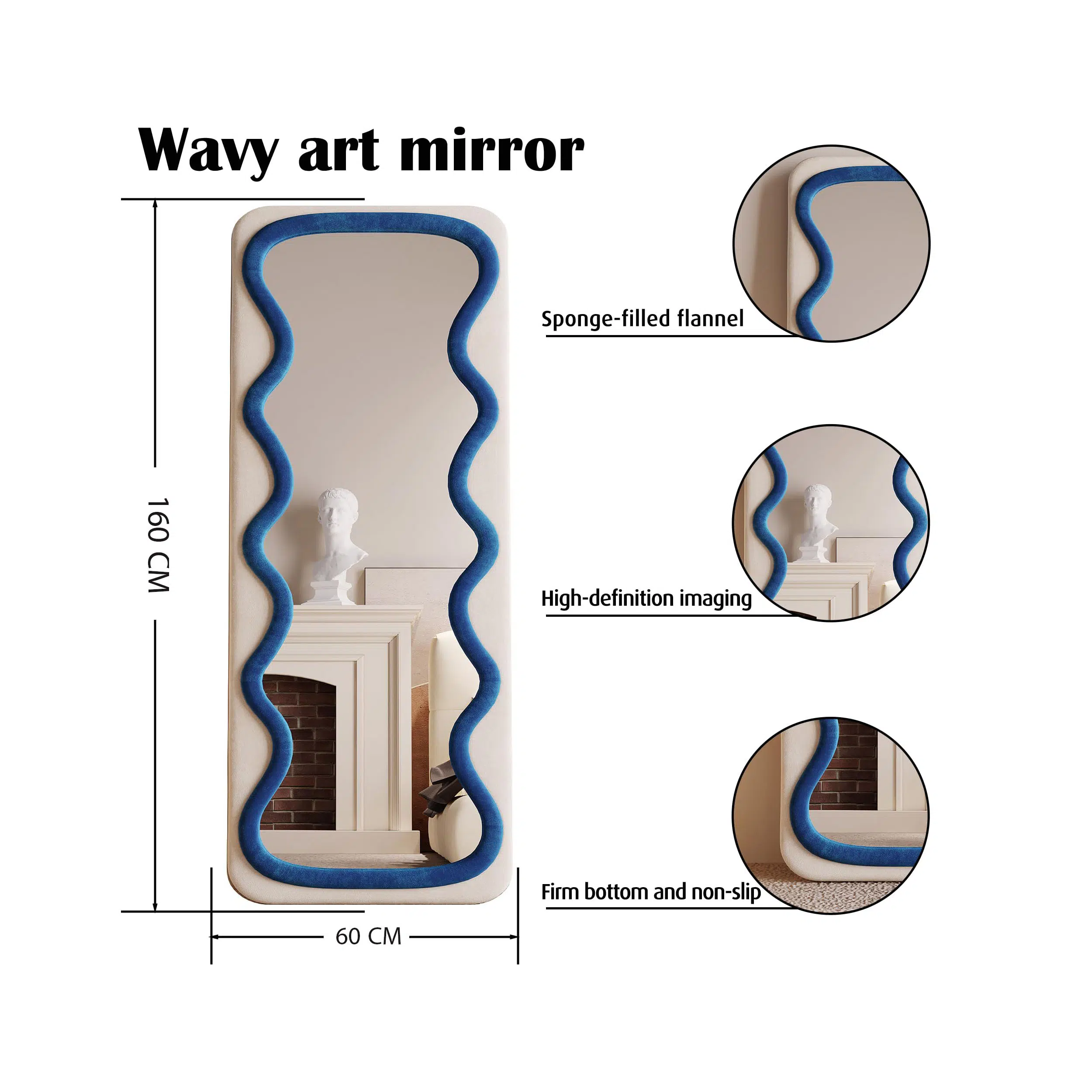 Vanity Wave Velvet Floor or Hanging Mirror