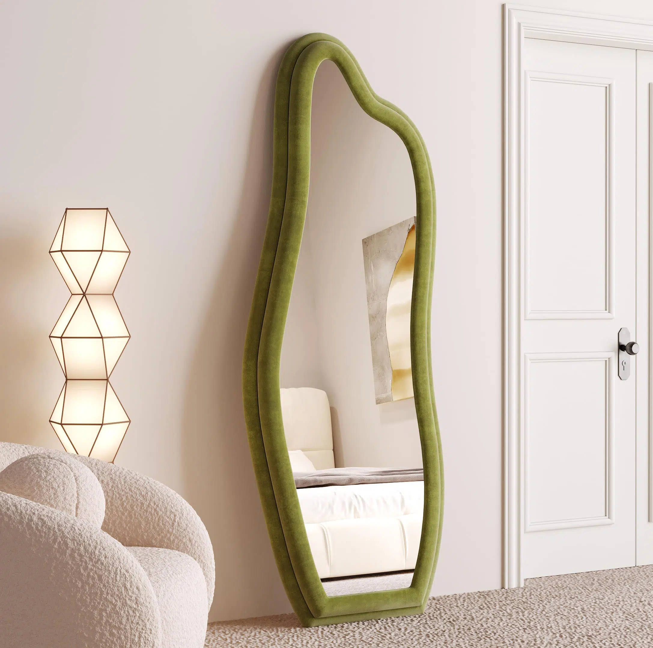 Abrey Wave Velvet Floor or Hanging Mirror