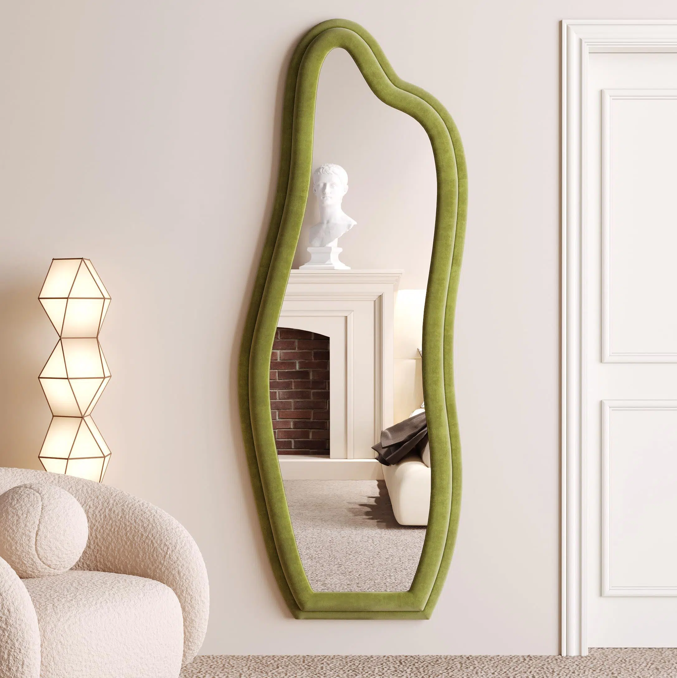 Abrey Wave Velvet Floor or Hanging Mirror