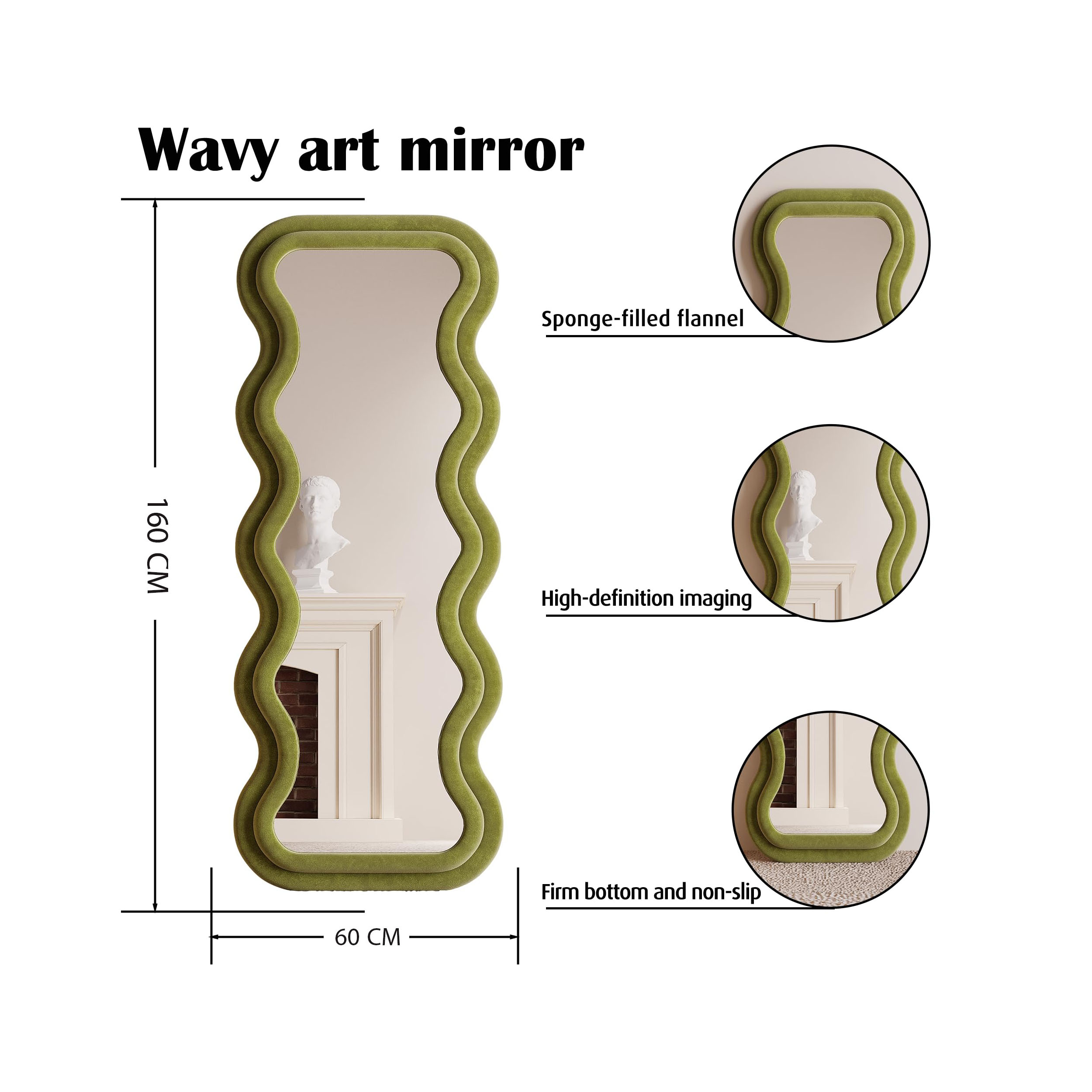Vanity Wave Velvet Floor or Hanging Mirror