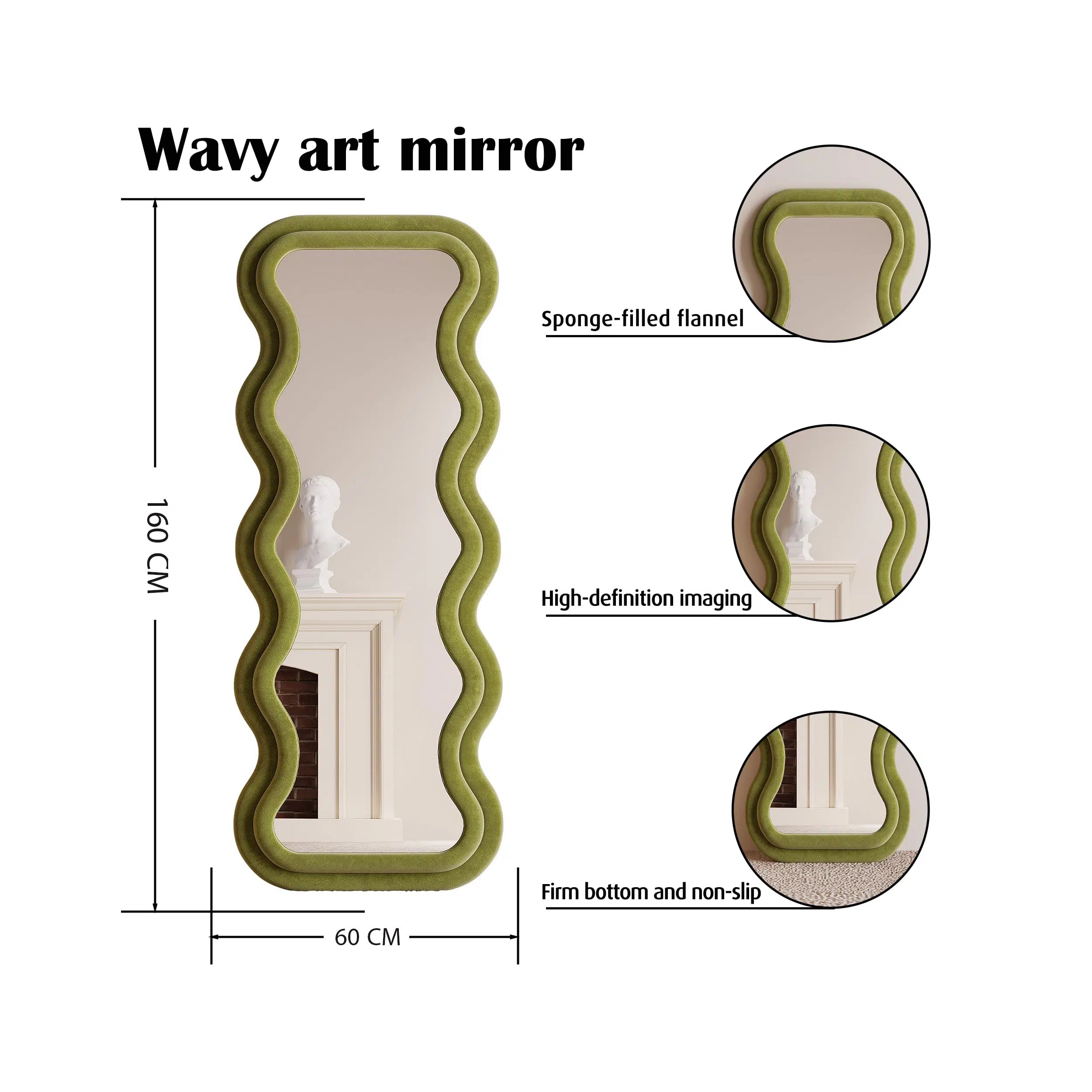 Vanity Wave Velvet Floor or Hanging Mirror