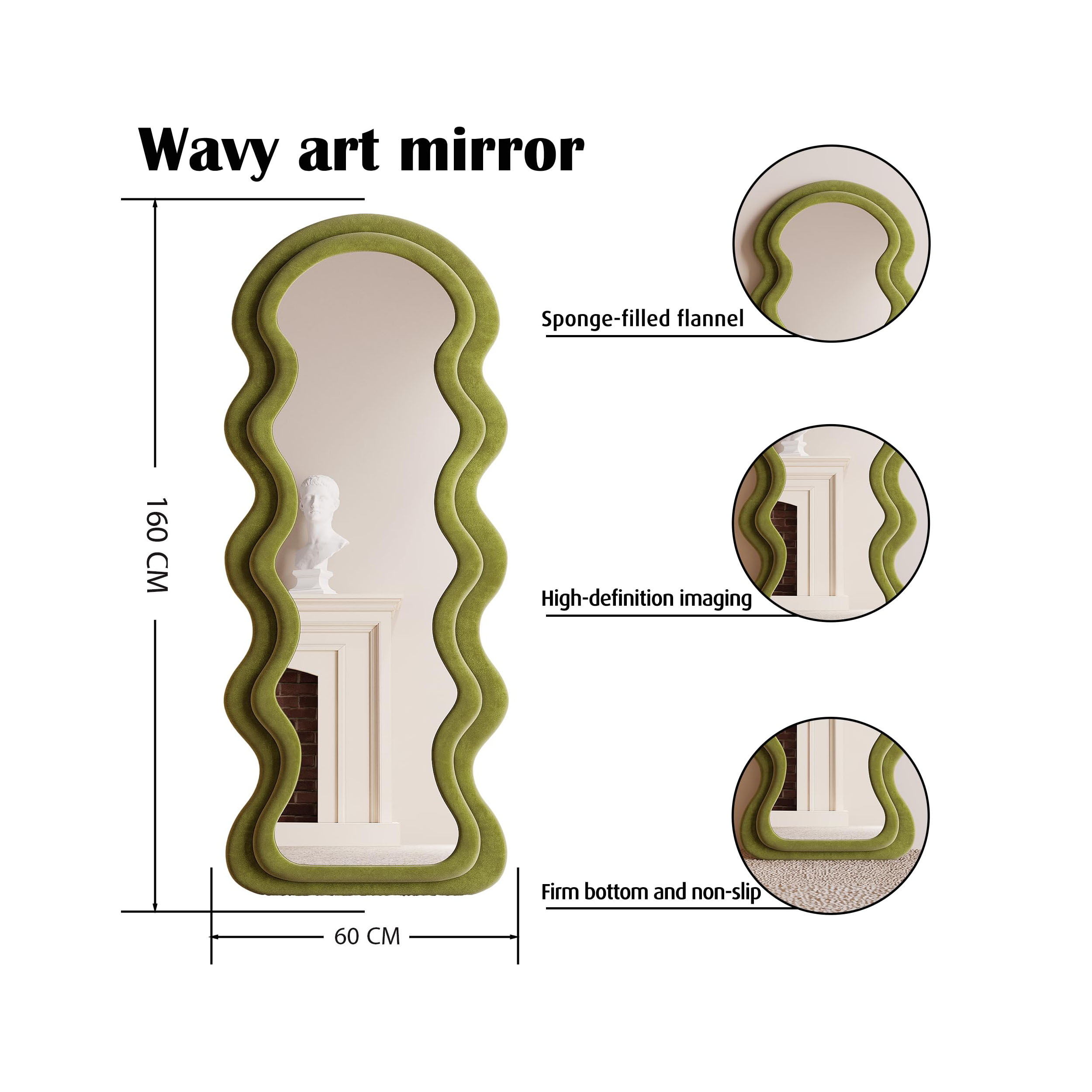 Surface Wave Velvet Floor or Hanging Mirror