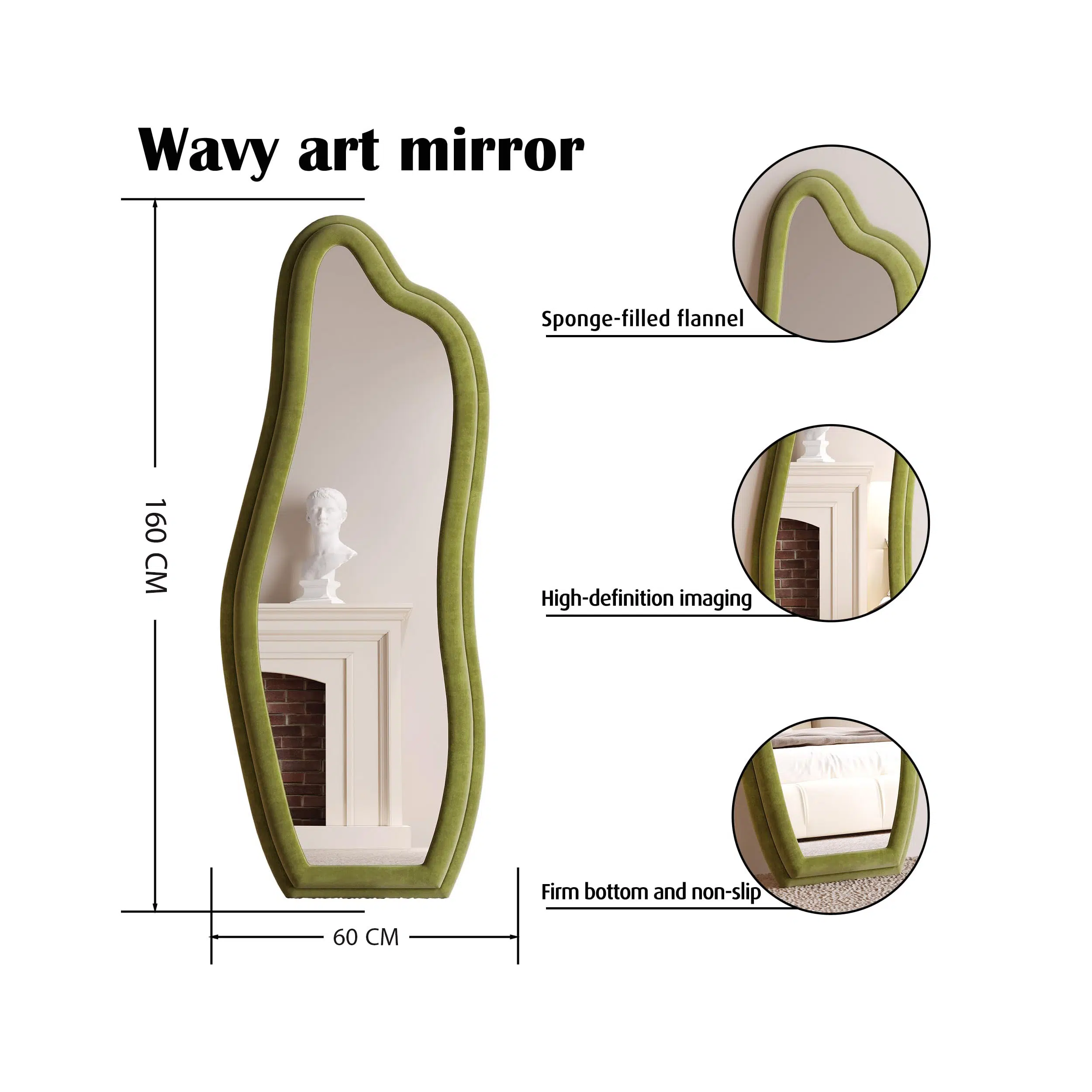 Abrey Wave Velvet Floor or Hanging Mirror