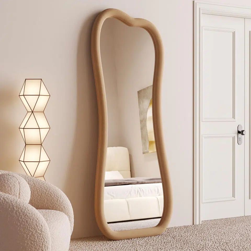 Bevel Wave Velvet Floor or Hanging Mirror