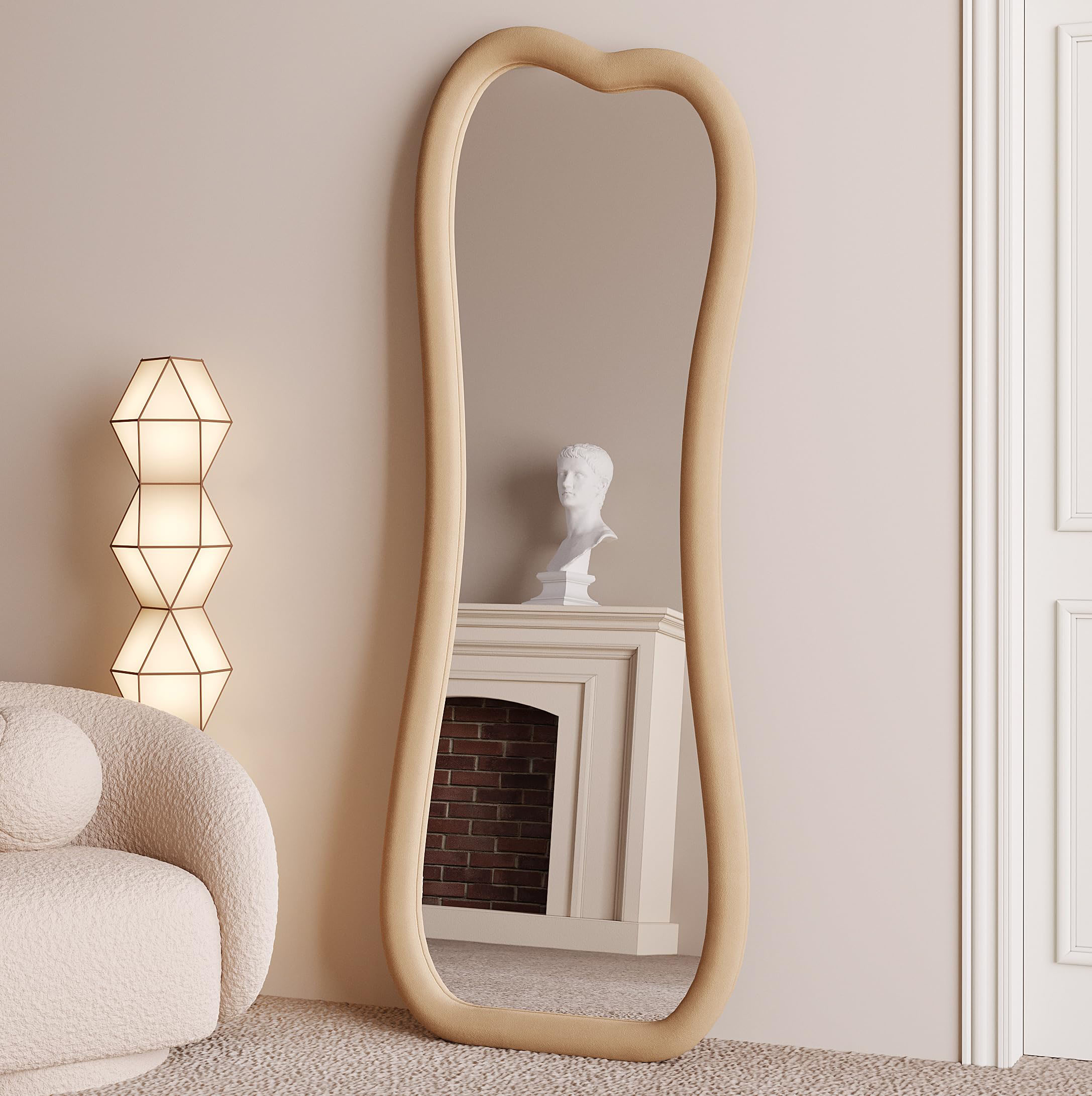 Bevel Wave Velvet Floor or Hanging Mirror