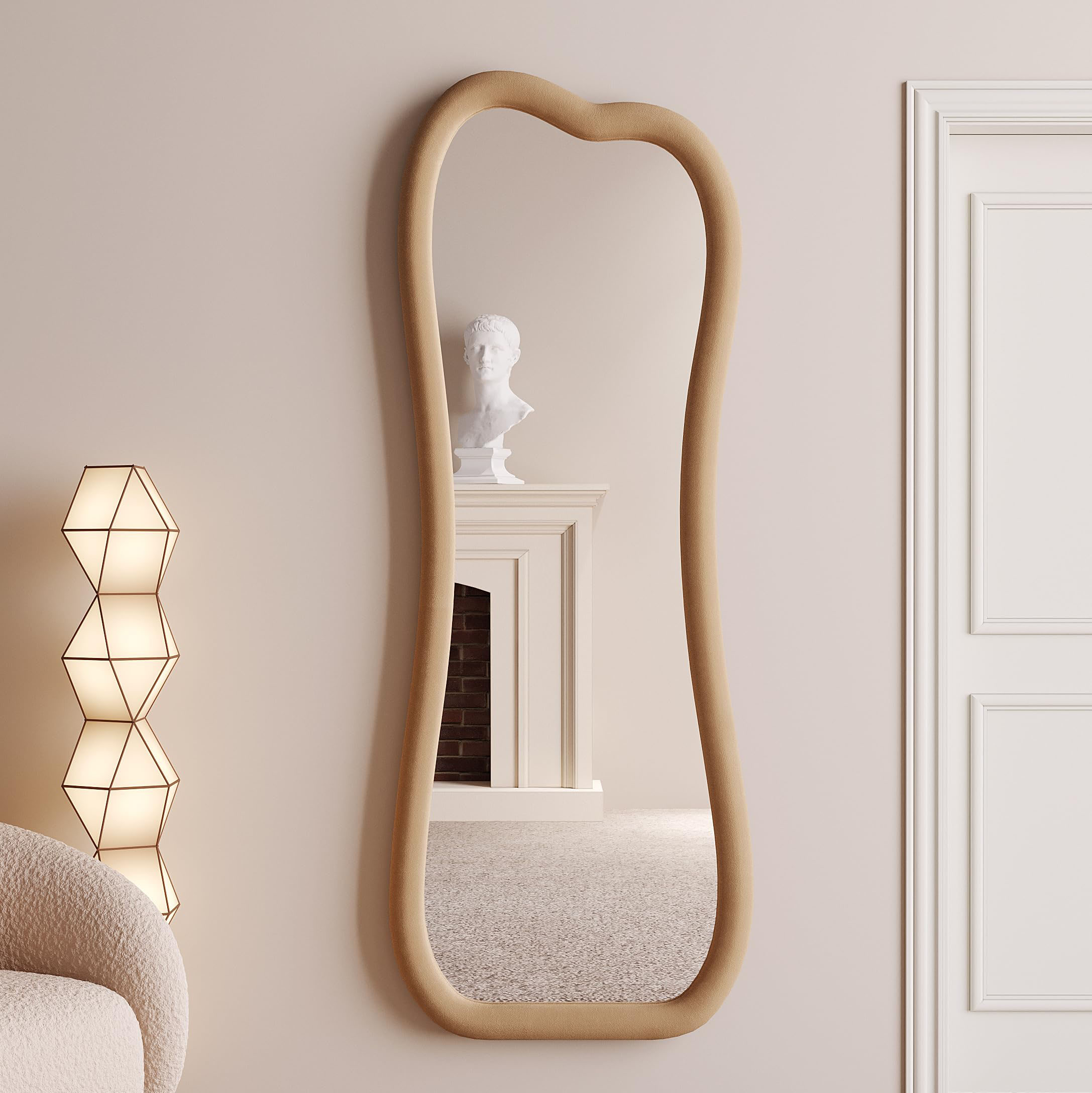 Bevel Wave Velvet Floor or Hanging Mirror