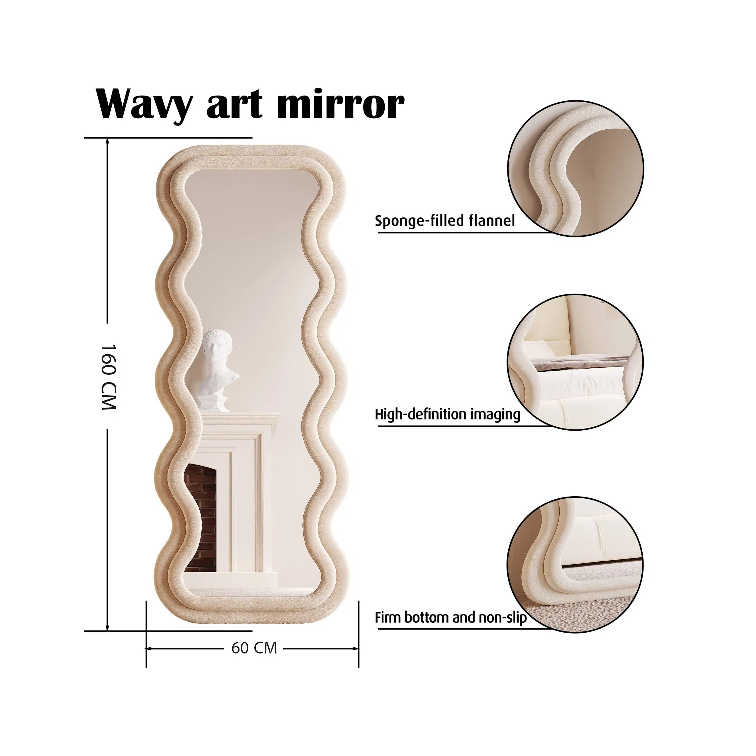 Vanity Wave Velvet Floor or Hanging Mirror