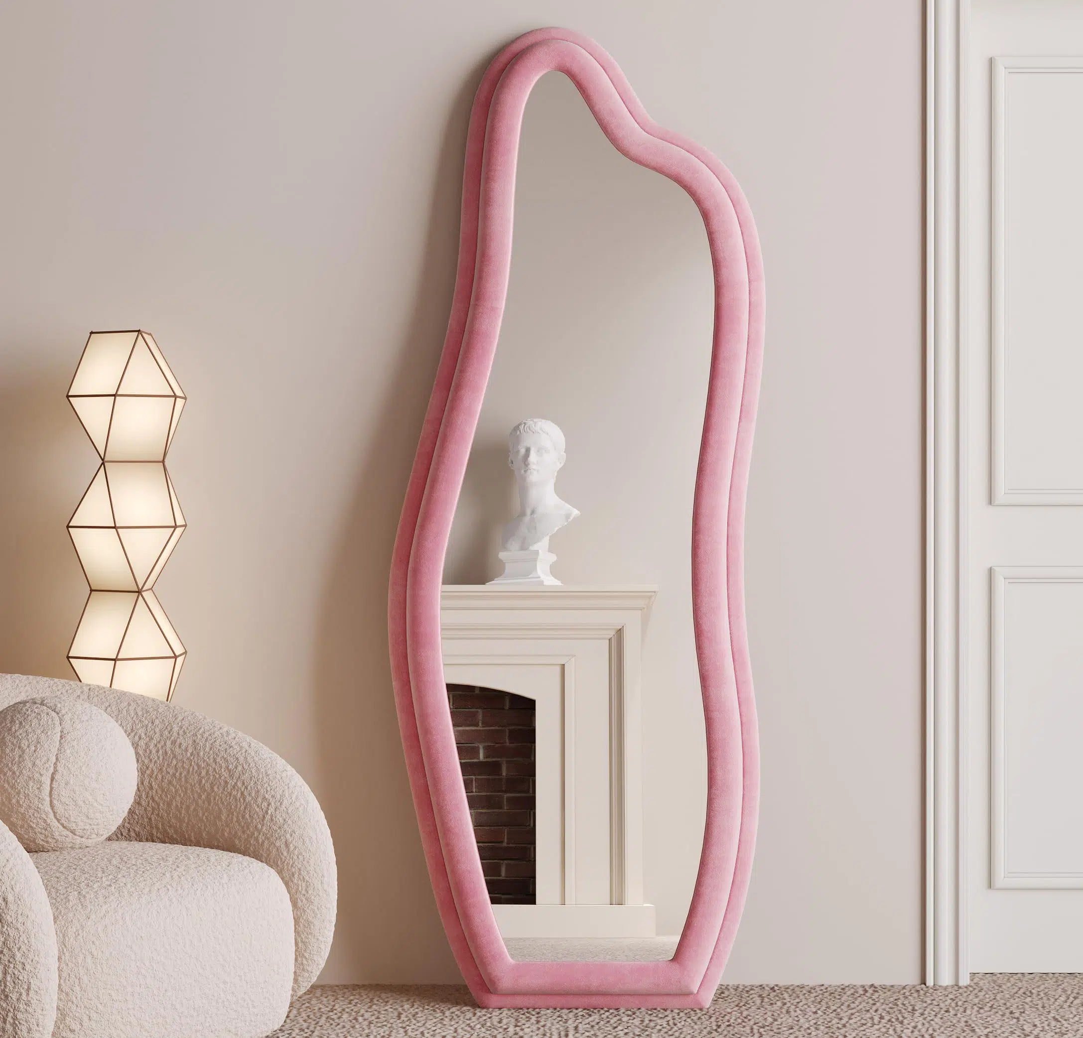 Abrey Wave Velvet Floor or Hanging Mirror