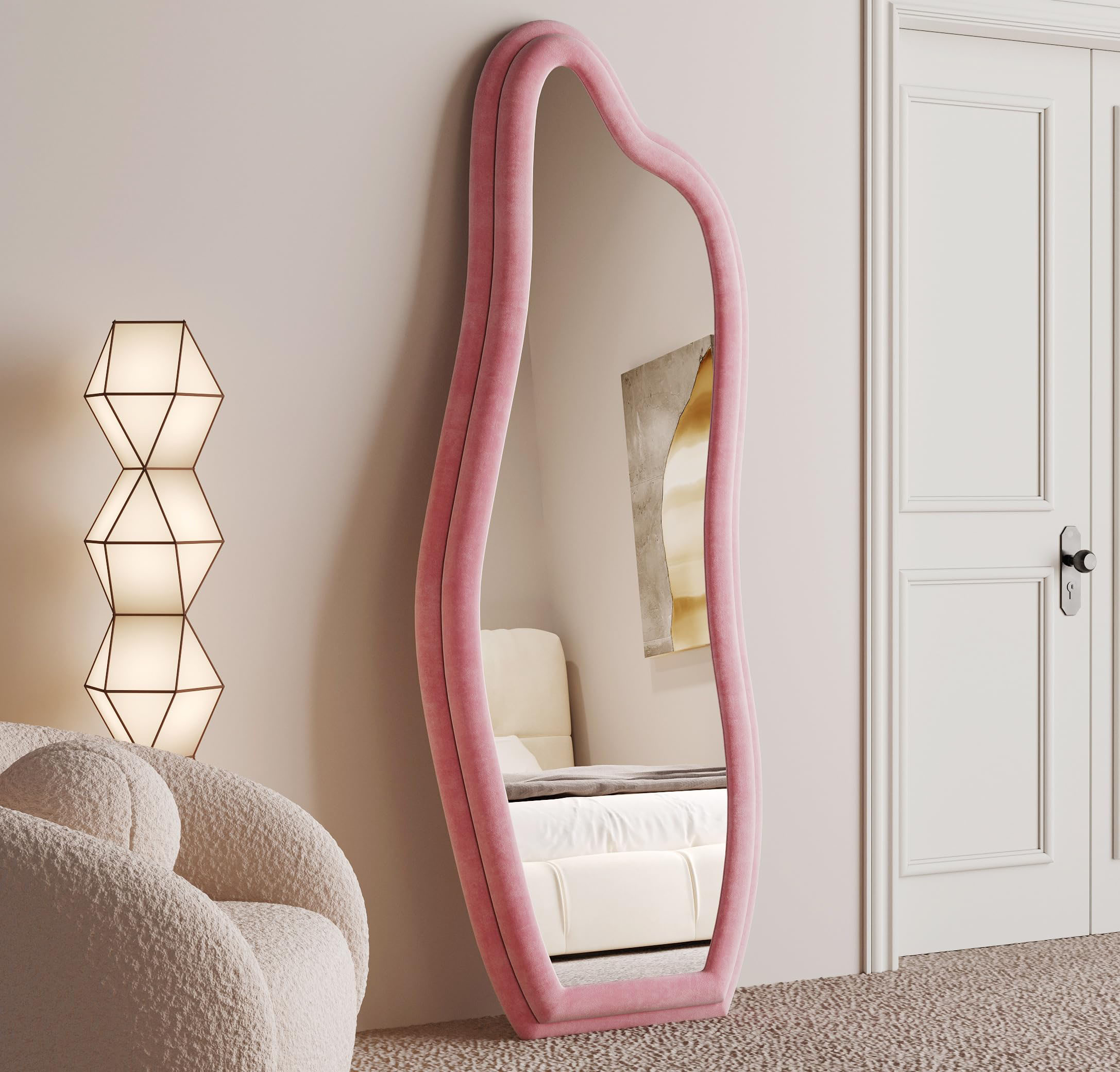 Abrey Wave Velvet Floor or Hanging Mirror