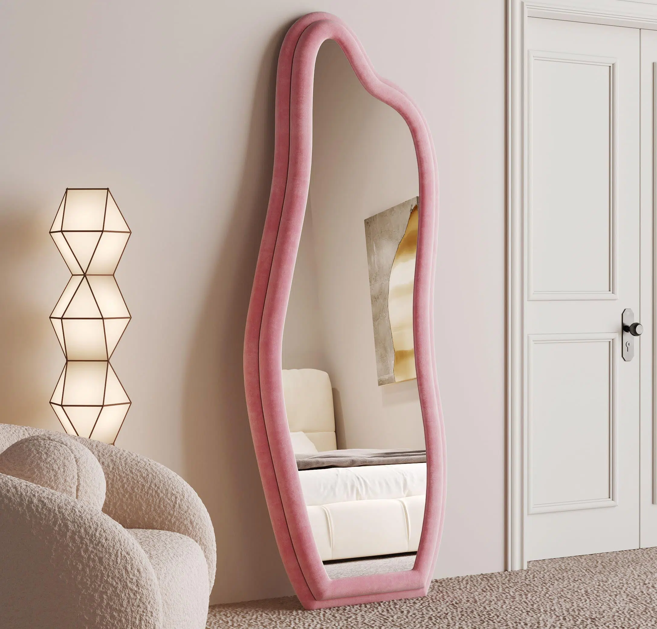 Abrey Wave Velvet Floor or Hanging Mirror