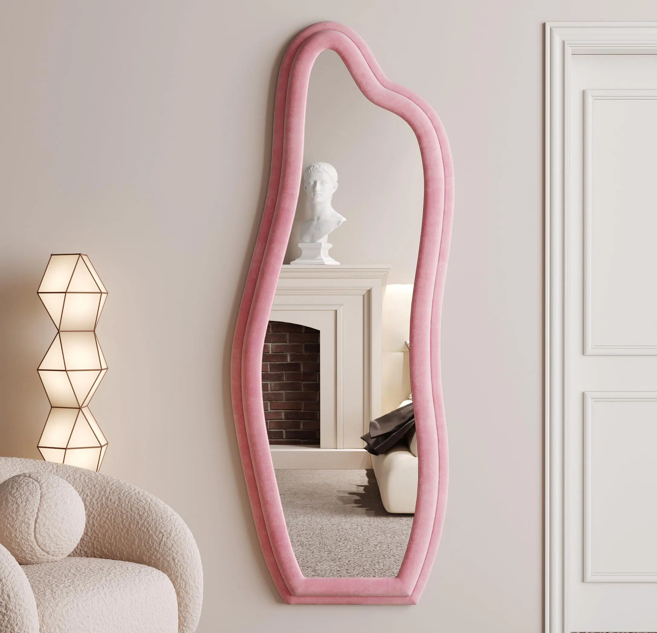 Abrey Wave Velvet Floor or Hanging Mirror