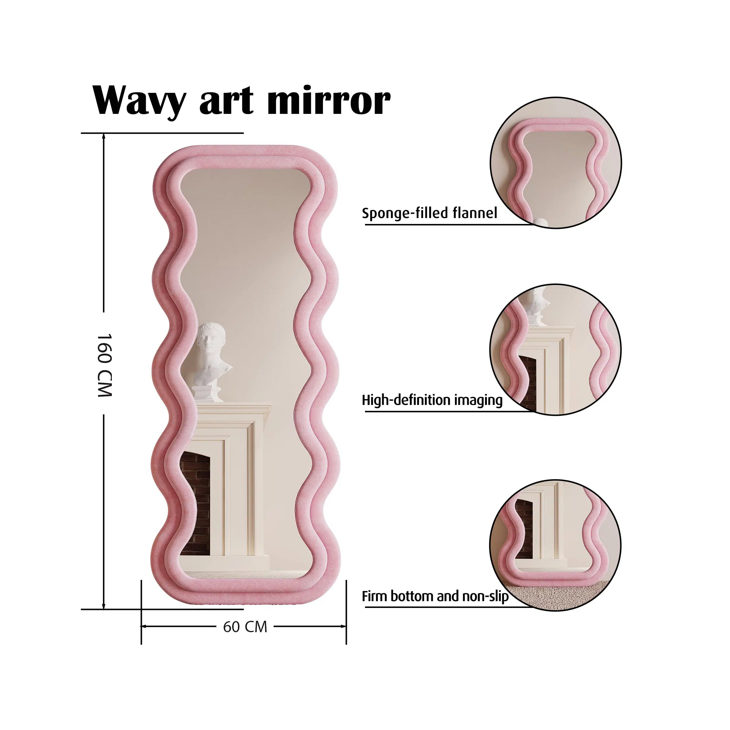 Vanity Wave Velvet Floor or Hanging Mirror