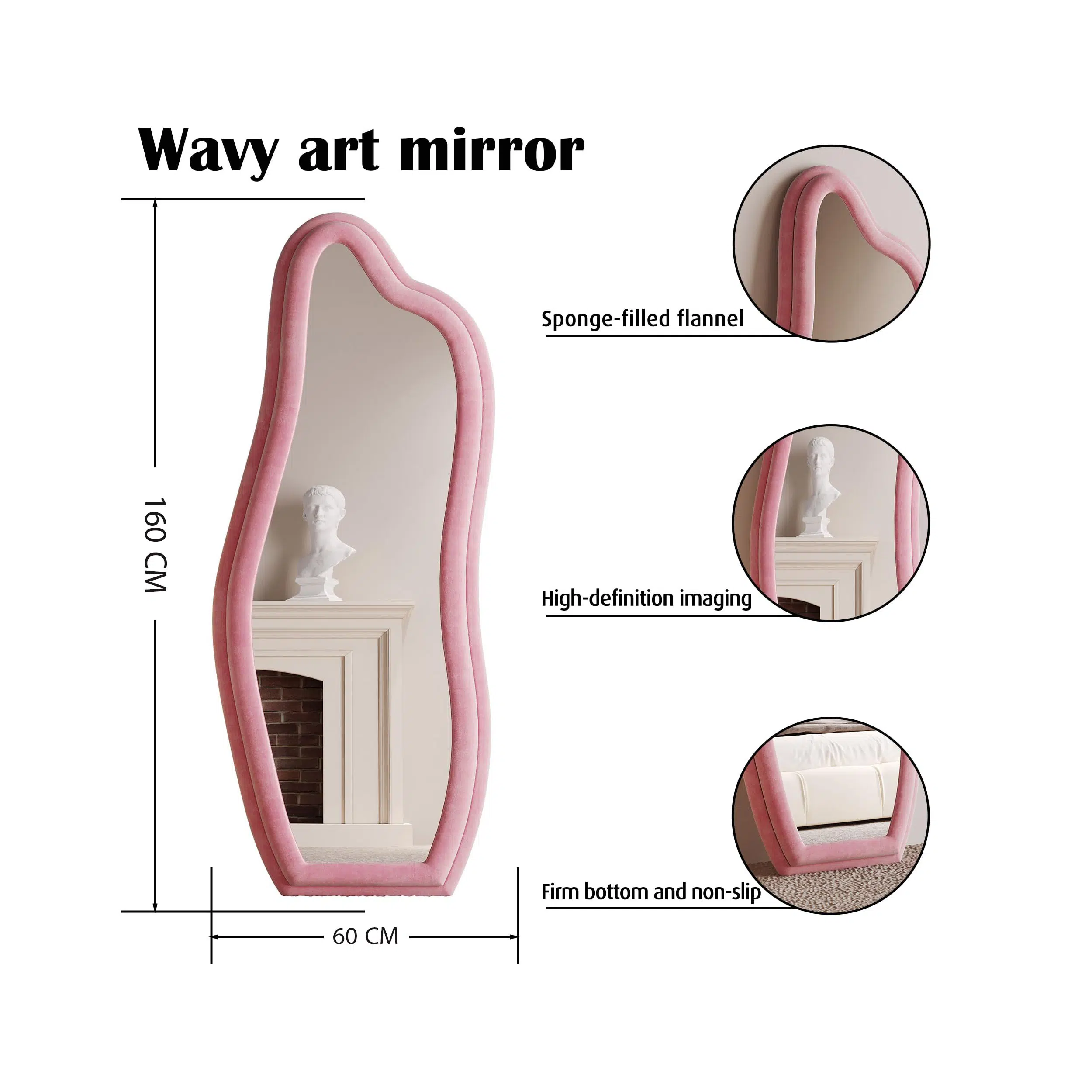 Abrey Wave Velvet Floor or Hanging Mirror