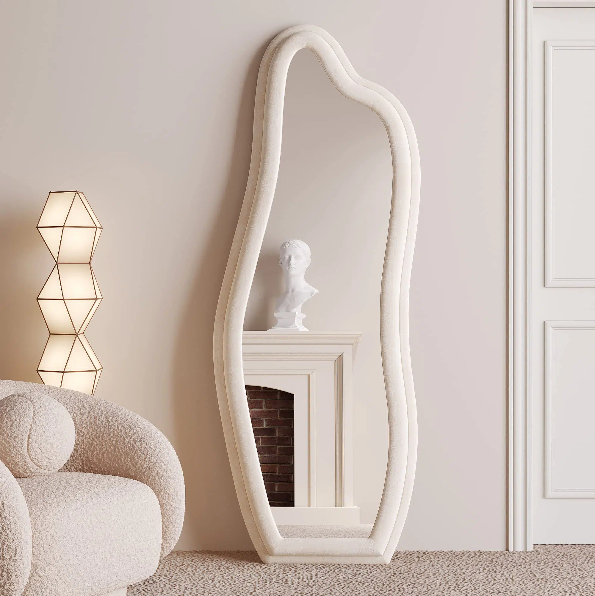 Abrey Wave Velvet Floor or Hanging Mirror